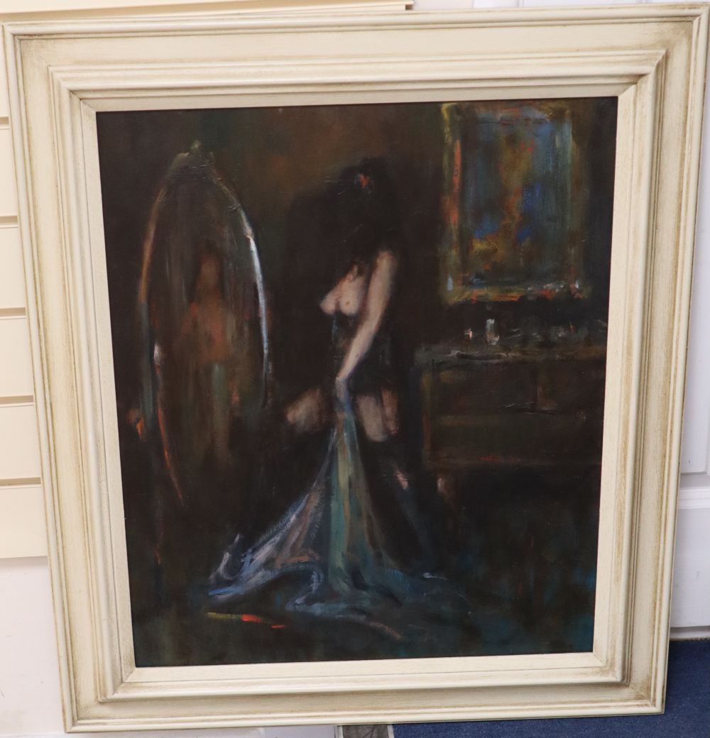 Ken Moroney (1949-2018), oil on card, The dressing mirror, signed, 60 x 50cm